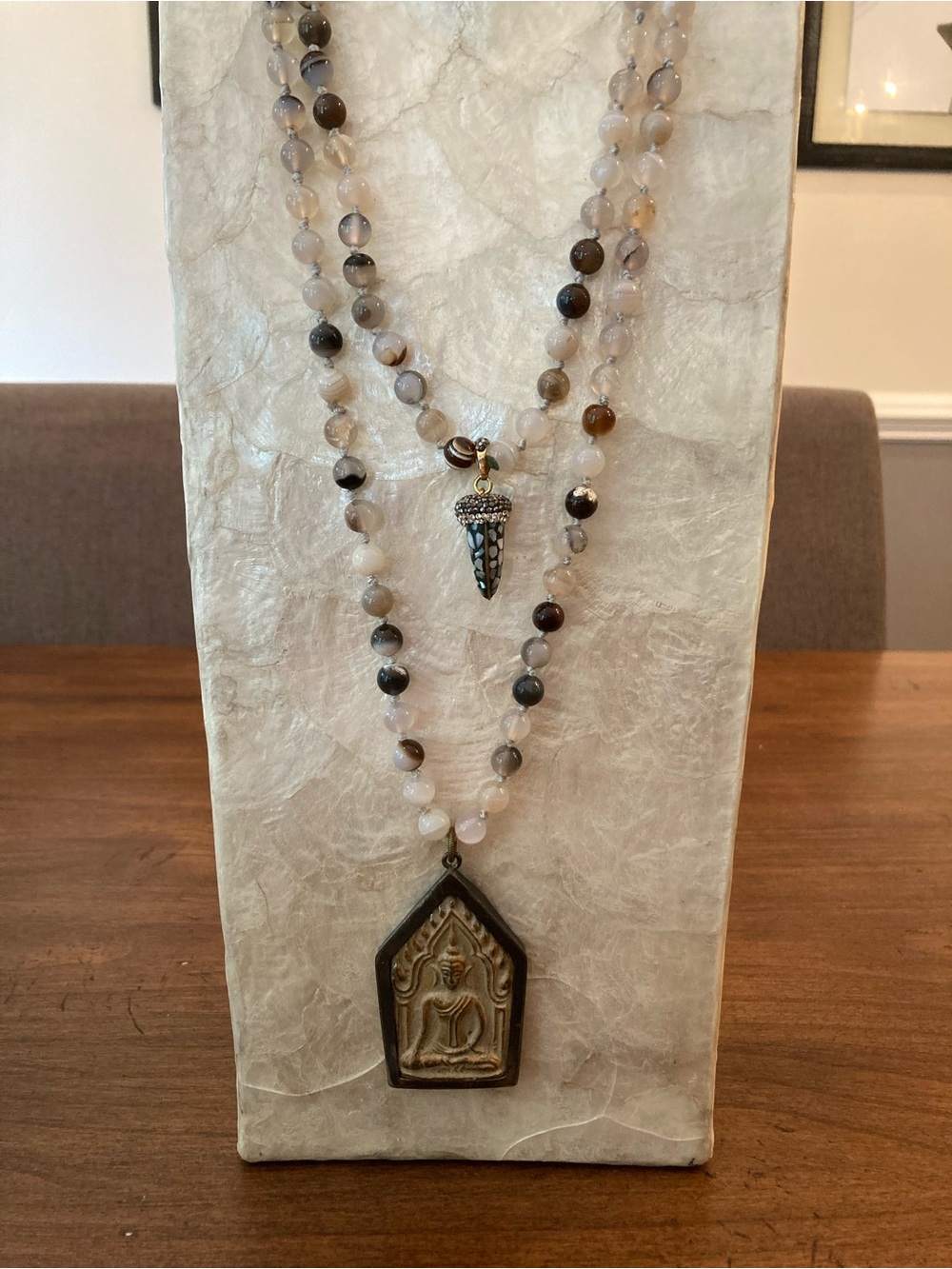 Artist handcrafted Buddha & lucky horn agate  Beaded necklace.